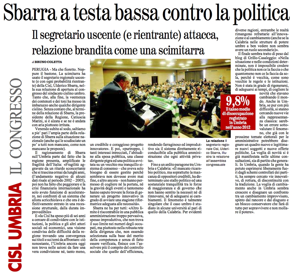 Da Il Giornale dell'Umbria del 17 aprile 2013, p.  29
