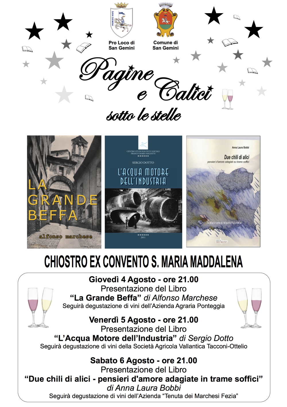 pagine e calici sotto le stelle