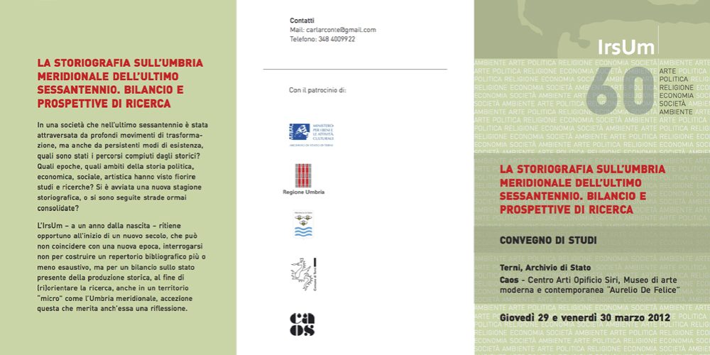 Convegno IrsUm “La storiografia sull’Umbria meridionale dell’ultimo sessantennio”