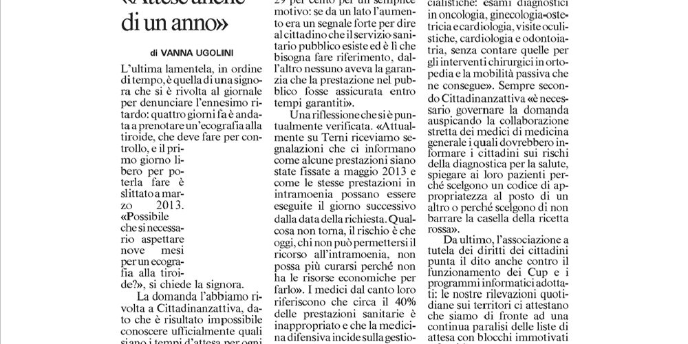 Sanità, liste d’attesa infinite a Terni